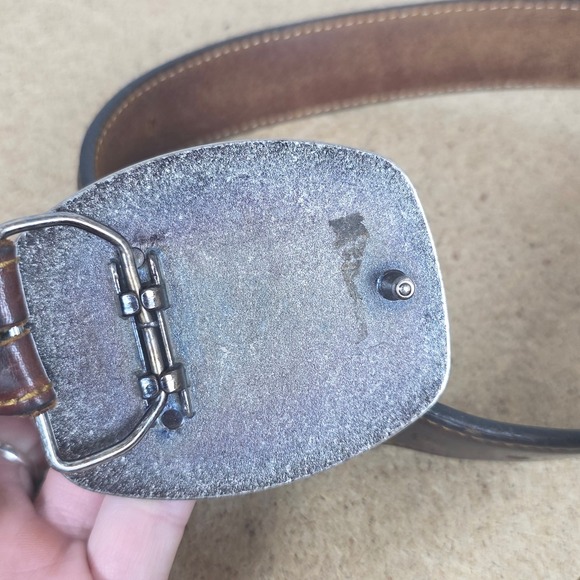 Vintage Brown Oil Tanned Leather Western boho Belt Turquoise Buckle‎ USA 36